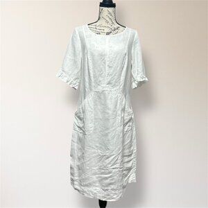 Boden Addilyn White Linen Midi Dress Ruffle Short Sleeve Pockets Resort Vacation